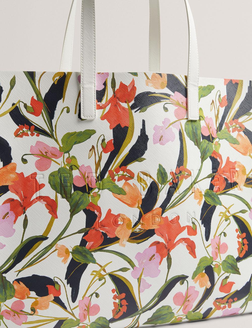 Ted Baker FLORISH - Floral Print PU Leather Wide トートバッグ レディース Weiß | Japan  WOQG-09548