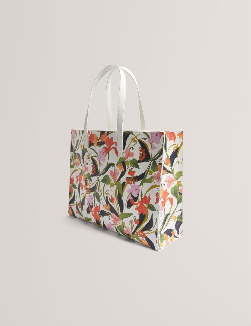 Ted Baker FLORISH - Floral Print PU Leather Wide トートバッグ レディース Weiß | Japan  WOQG-09548