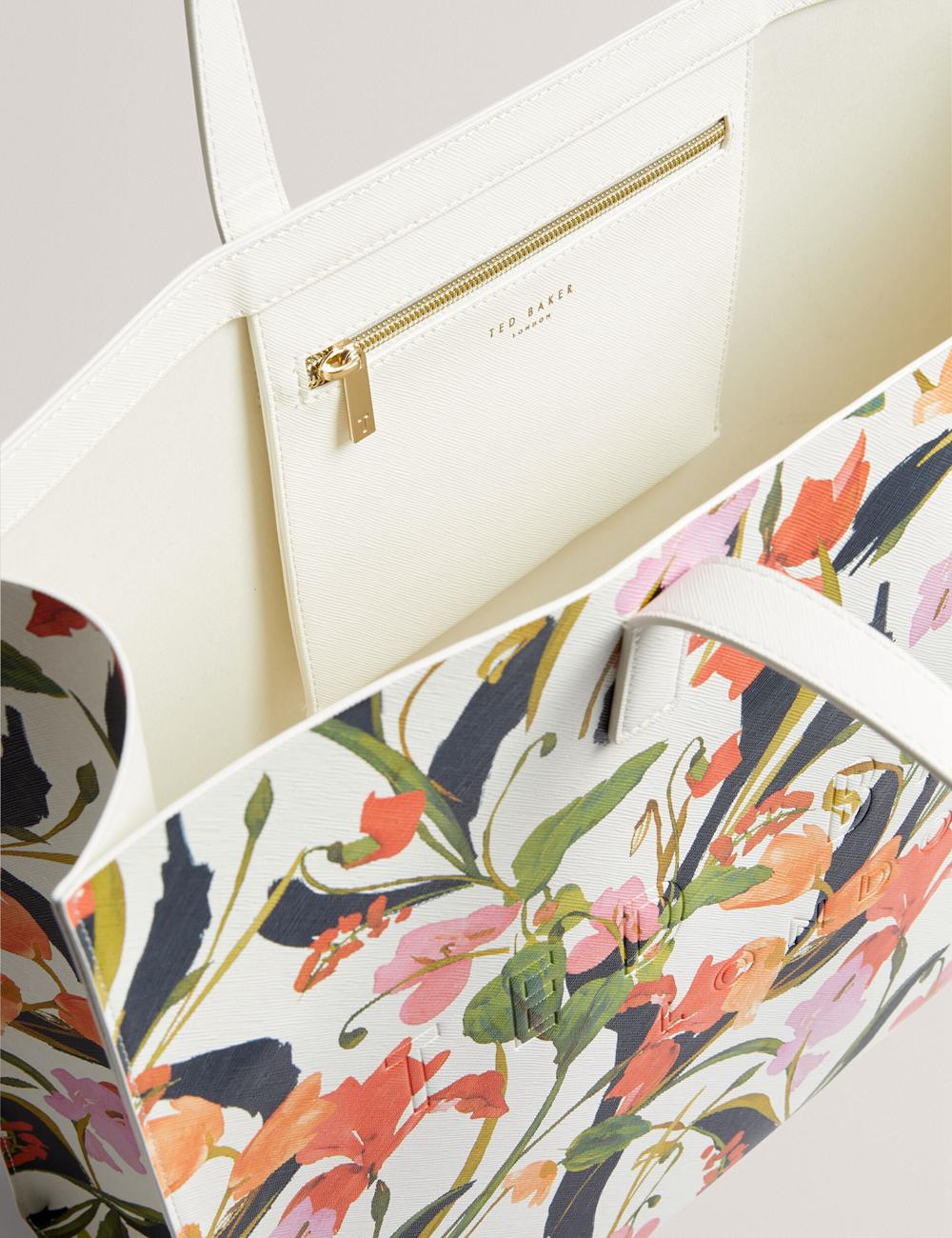 Ted Baker FLORISH - Floral Print PU Leather Wide トートバッグ レディース Weiß | Japan  WOQG-09548