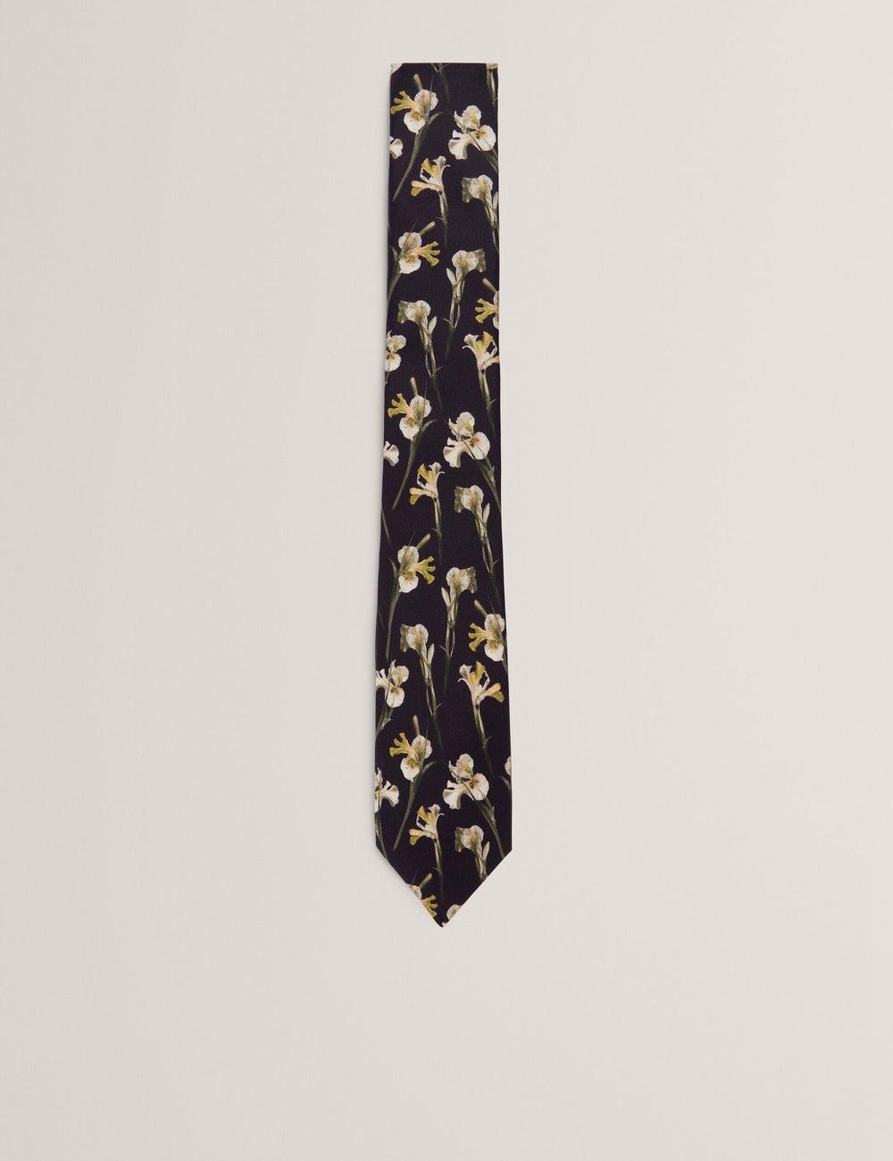 Ted Baker FRINTON - Orchid Floral Print Silk ネクタイ メンズ 黒 | Japan  PEFN-87391