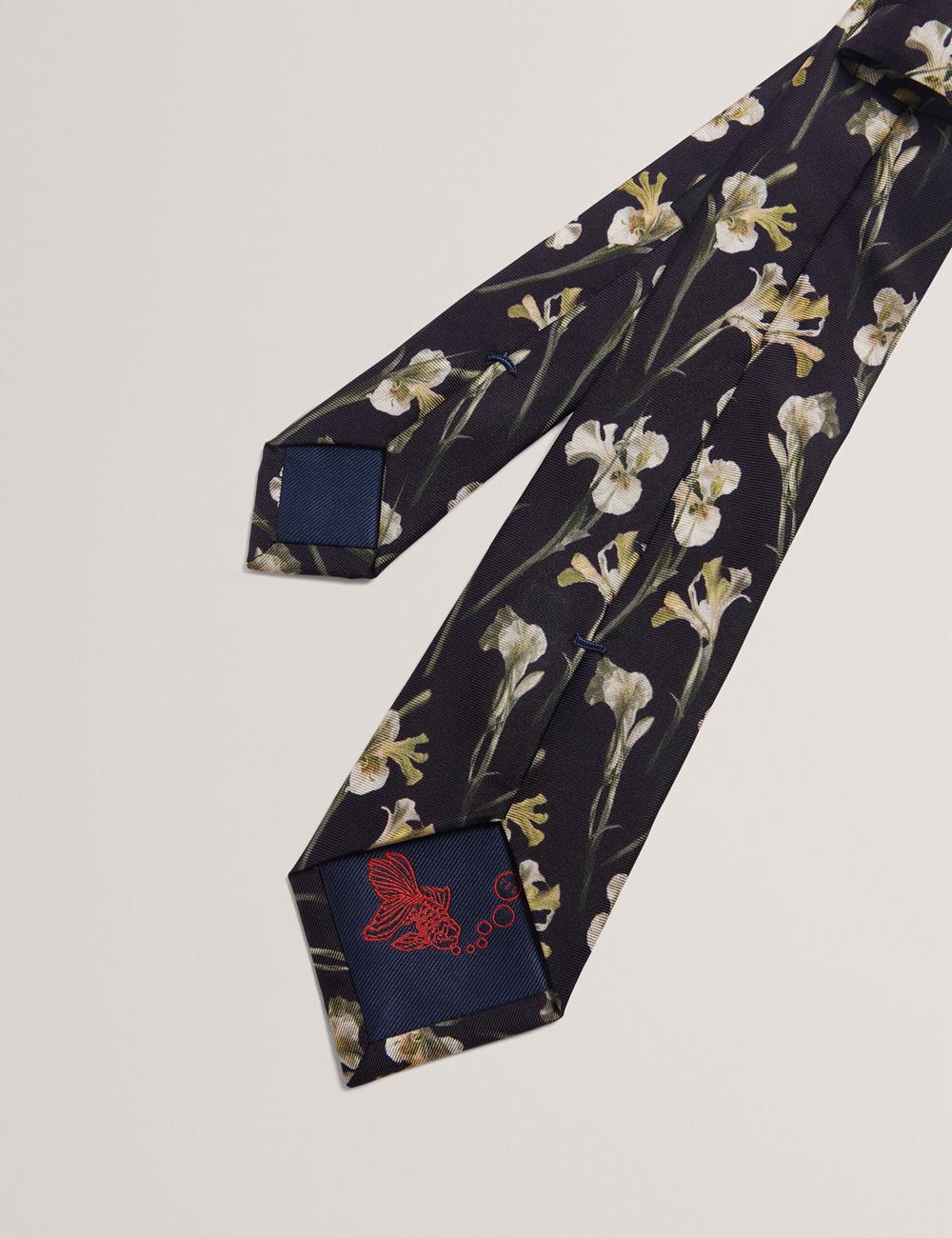 Ted Baker FRINTON - Orchid Floral Print Silk ネクタイ メンズ 黒 | Japan  PEFN-87391