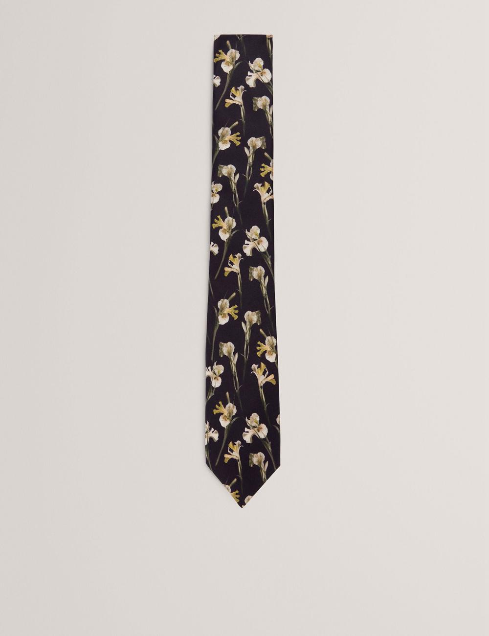Ted Baker FRINTON - Orchid Floral Print Silk ネクタイ メンズ 黒 | Japan  PEFN-87391