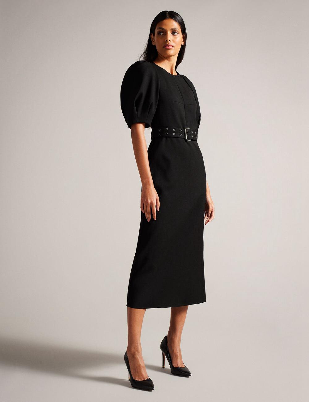 Ted Baker GABYELA - Structured Puff Sleeve With Belt ミディドレス レディース 黒 | Japan  TAUR-98213