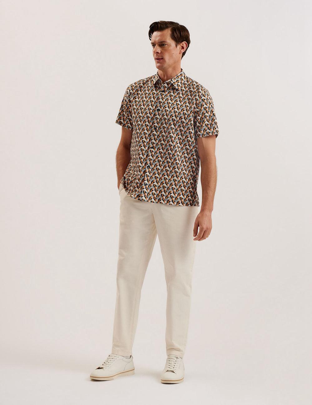 Ted Baker GASTONS - Short Sleeve Geo Print Seersucker シャツ メンズ ピンク | Japan  CJQL-60154