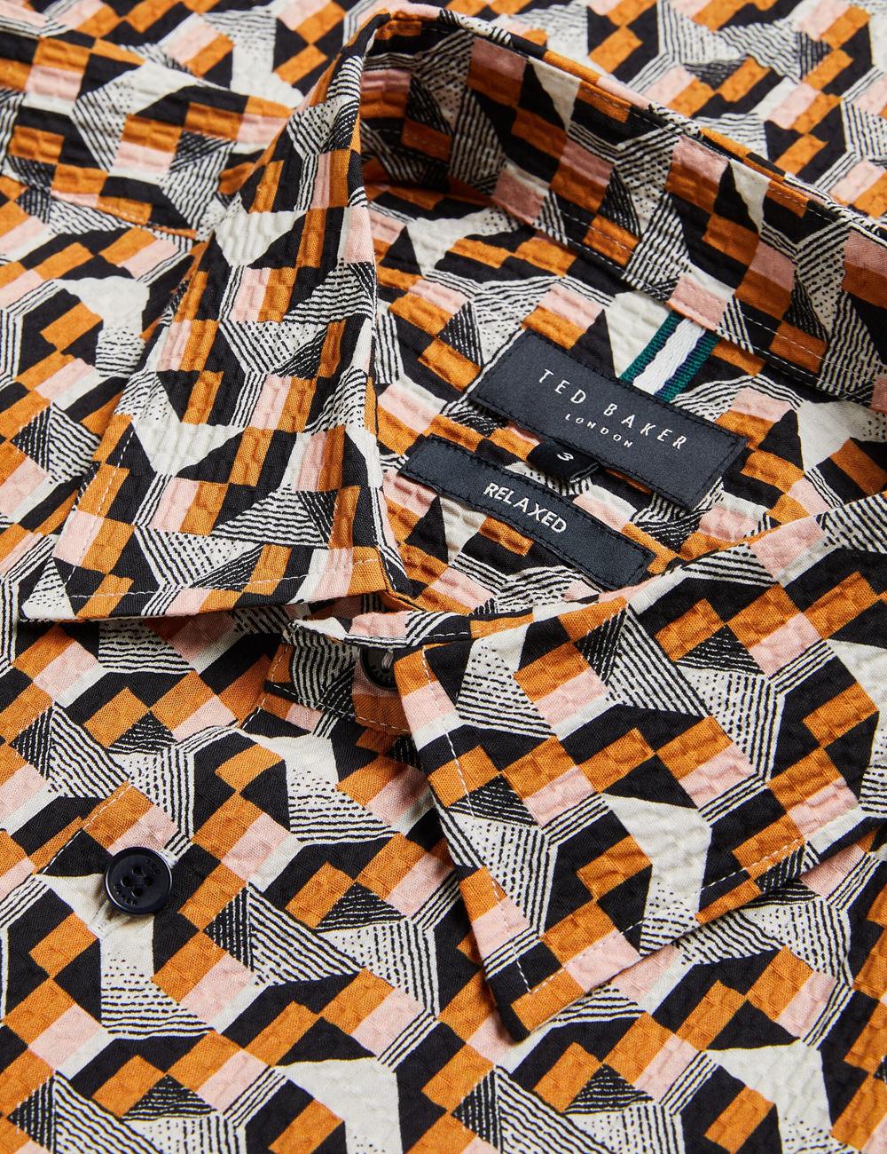 Ted Baker GASTONS - Short Sleeve Geo Print Seersucker シャツ メンズ ピンク | Japan  CJQL-60154