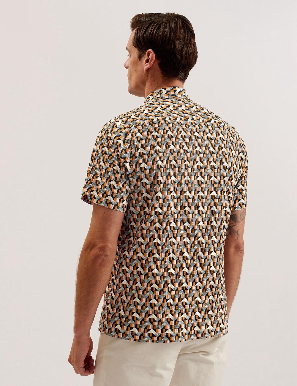 Ted Baker GASTONS - Short Sleeve Geo Print Seersucker シャツ メンズ ピンク | Japan  CJQL-60154