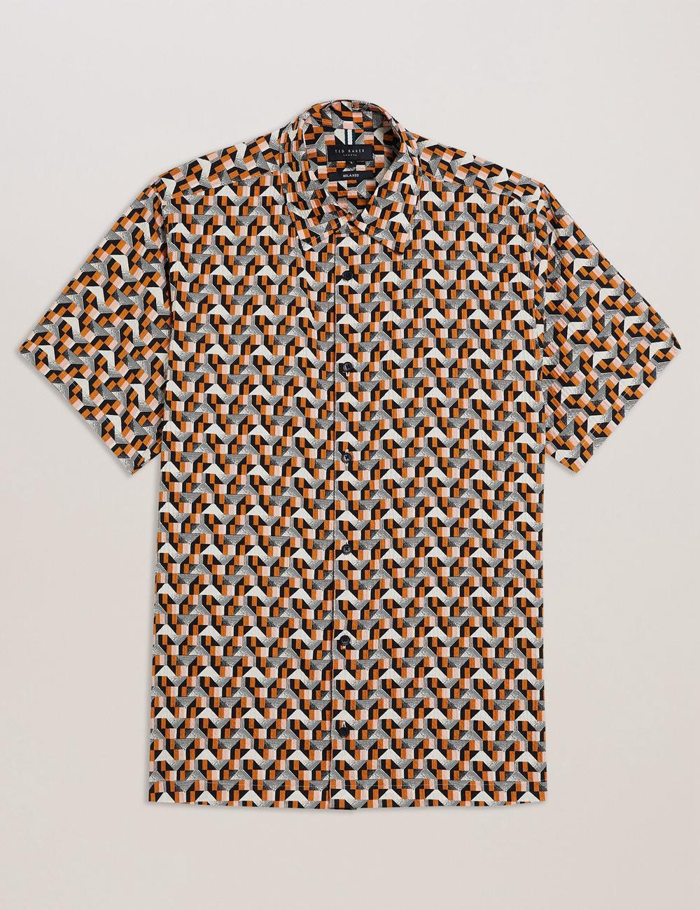Ted Baker GASTONS - Short Sleeve Geo Print Seersucker シャツ メンズ ピンク | Japan  CJQL-60154