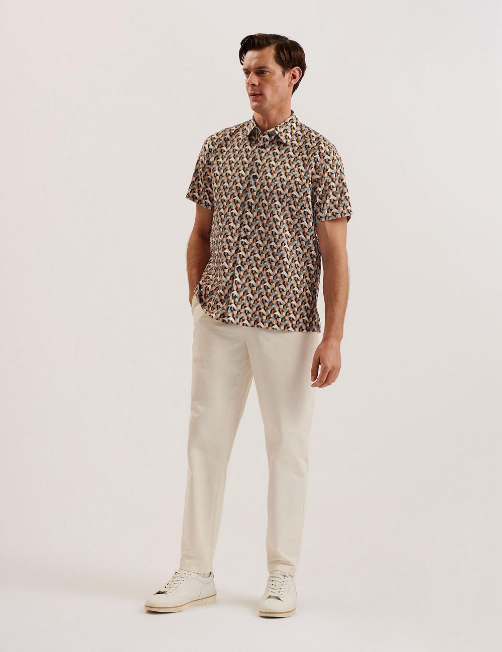 Ted Baker GASTONS - Short Sleeve Geo Print Seersucker シャツ メンズ ピンク | Japan  CJQL-60154