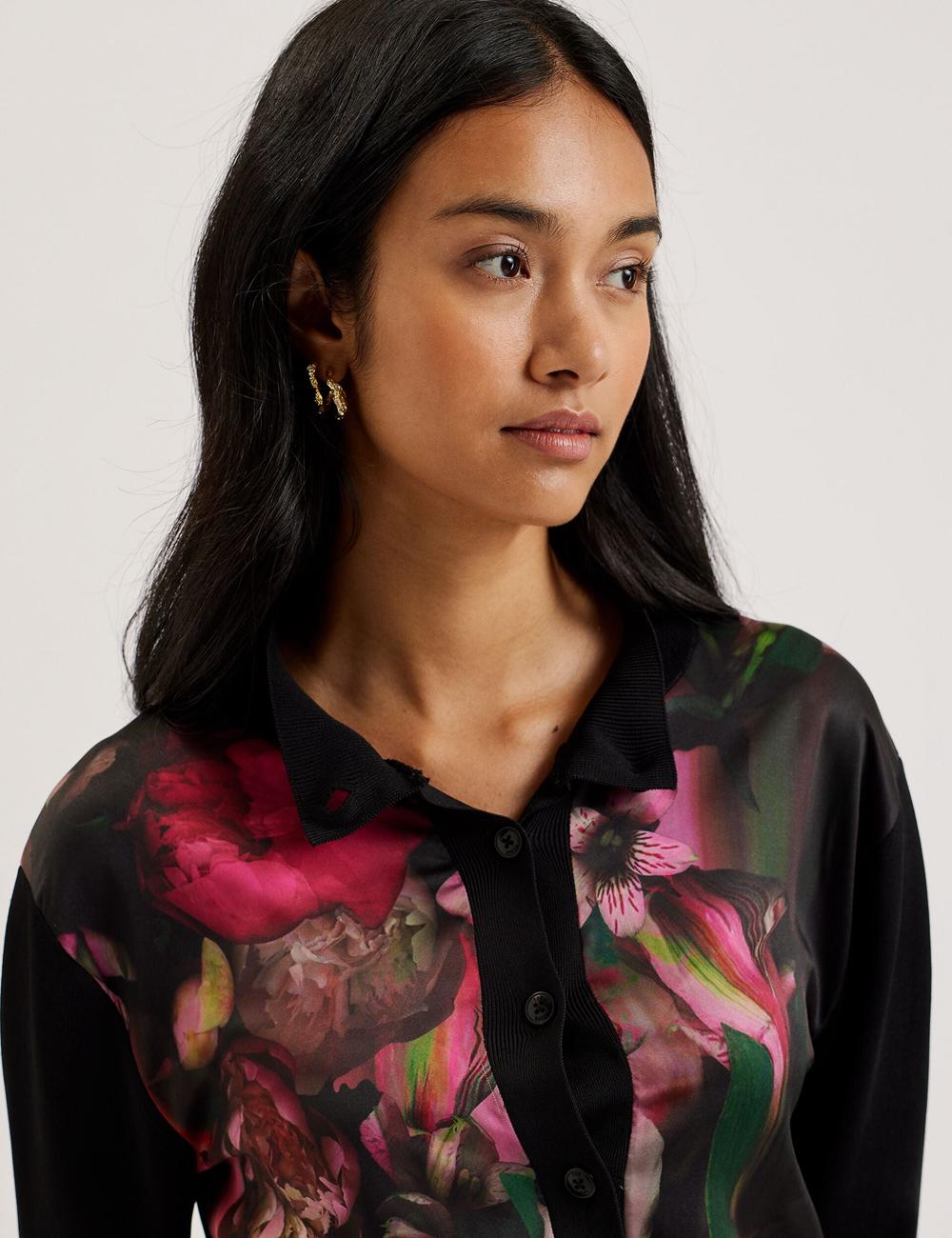 Ted Baker GEMHAA - Printed Panel Long Sleeve カーディガン レディース 黒 | Japan  DSOE-85923