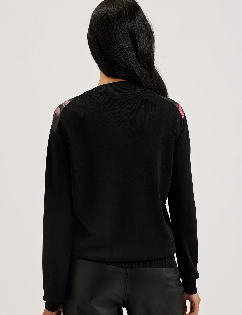 Ted Baker GEMHAA - Printed Panel Long Sleeve カーディガン レディース 黒 | Japan  DSOE-85923