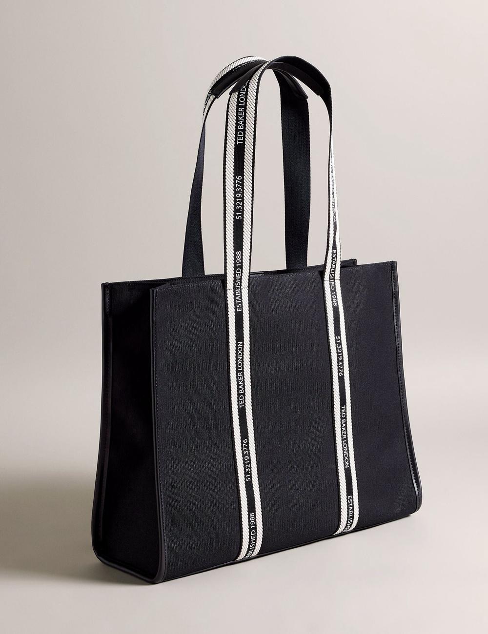 Ted Baker GEORJEY - Branded Webbing Canvas Large トートバッグ レディース 黒 | Japan  RHAO-32658