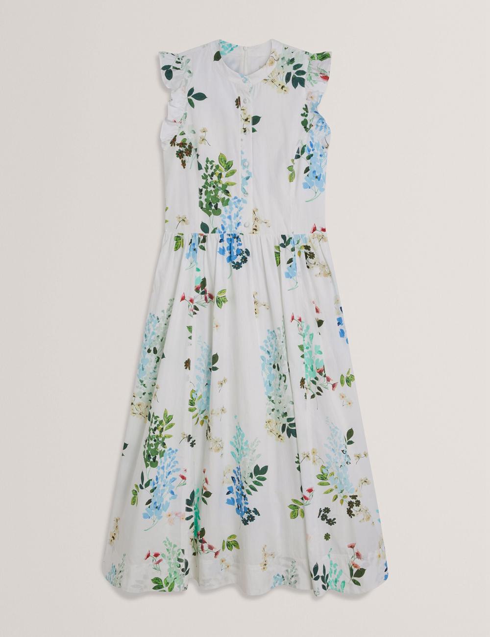 Ted Baker GIOLIA - Sleeveless Floral Cotton A-Line ミディドレス レディース 白 | Japan  XAHN-49187