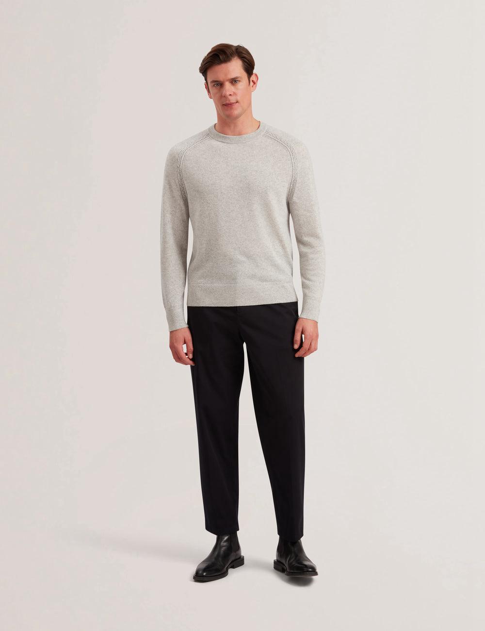 Ted Baker GLANT - Cashmere Cable Detail Crew Neck ジャンパー メンズ グレー | Japan  NOYU-64218