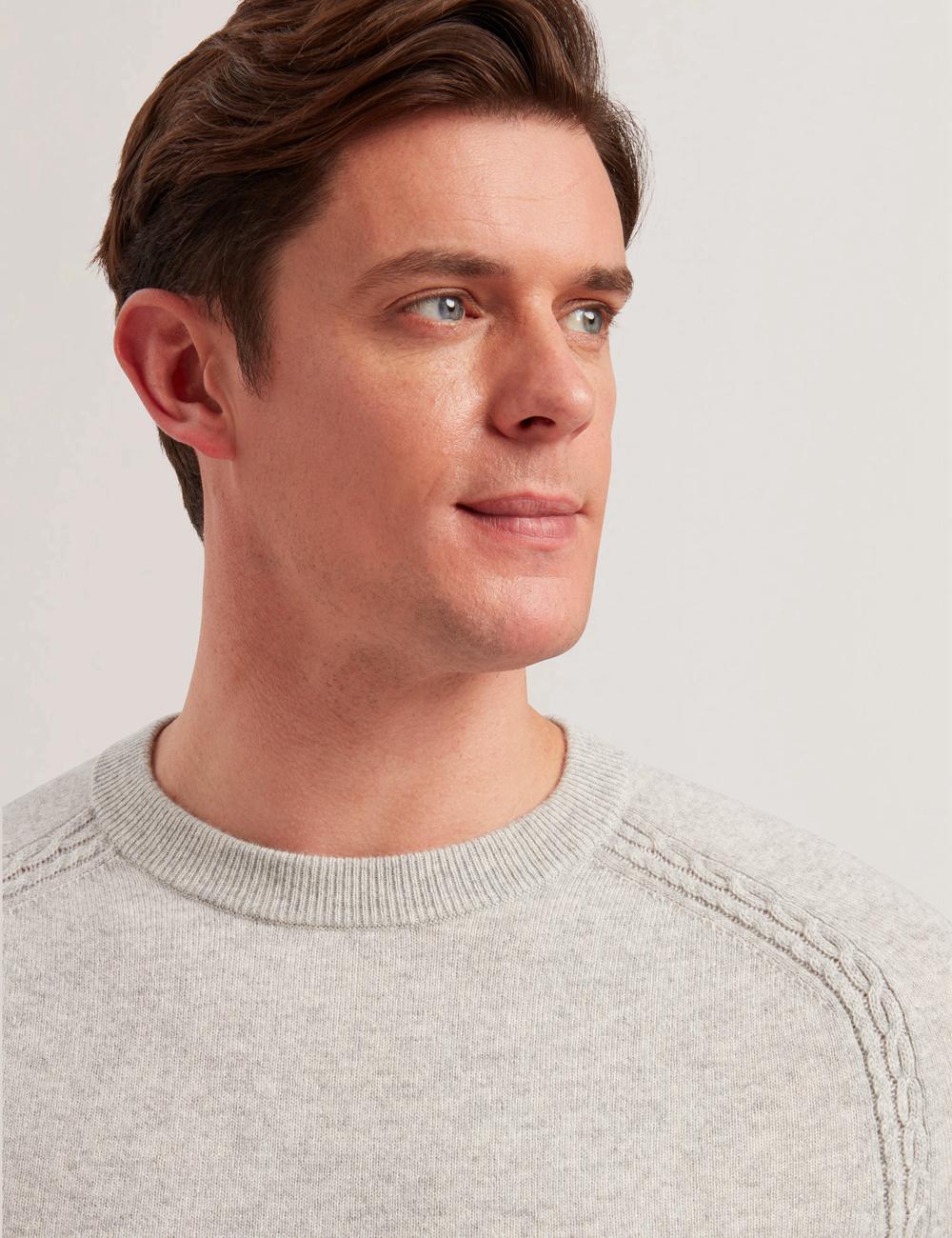 Ted Baker GLANT - Cashmere Cable Detail Crew Neck ジャンパー メンズ グレー | Japan  NOYU-64218