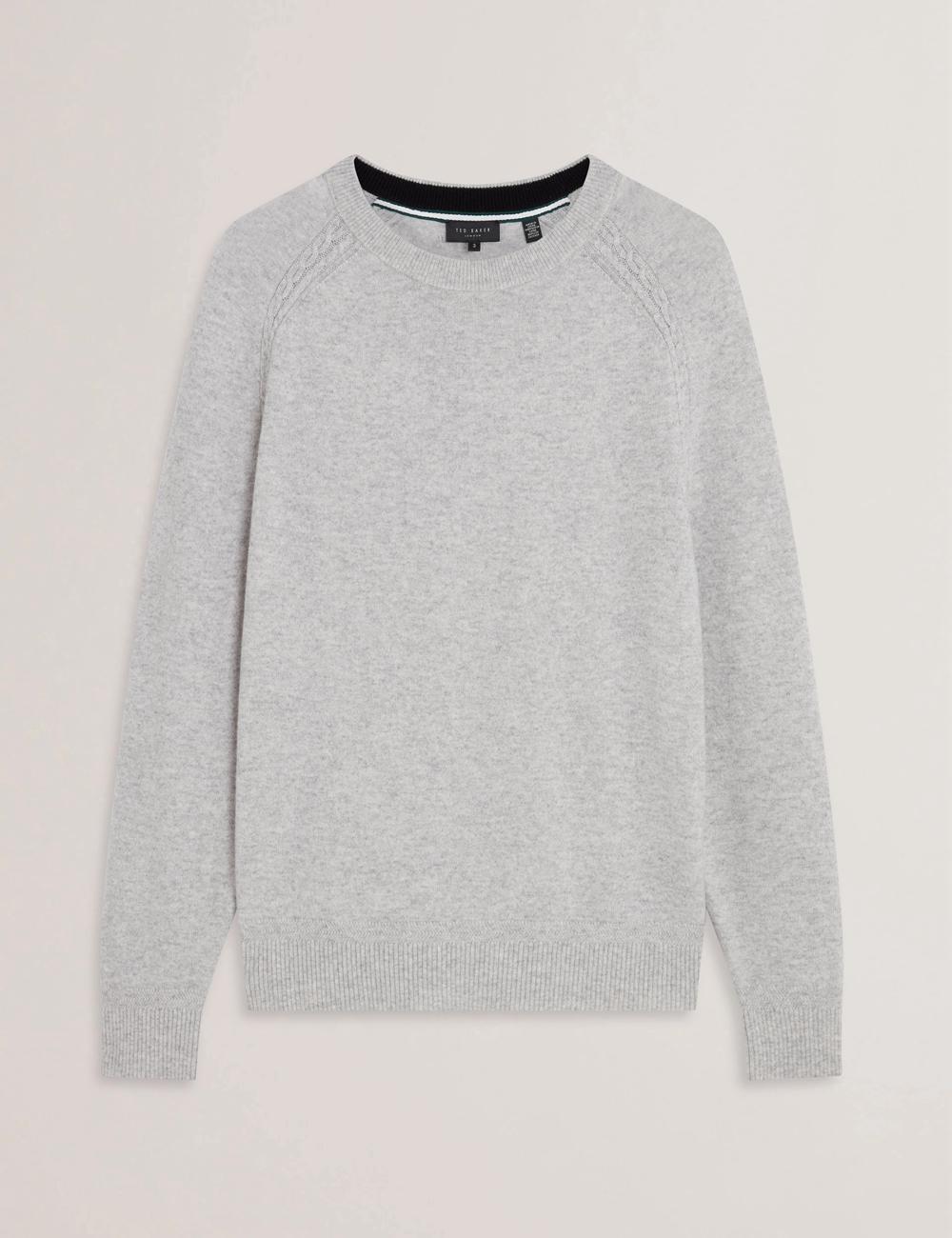 Ted Baker GLANT - Cashmere Cable Detail Crew Neck ジャンパー メンズ グレー | Japan  NOYU-64218