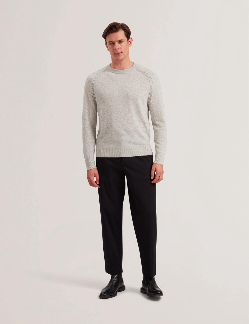 Ted Baker GLANT - Cashmere Cable Detail Crew Neck ジャンパー メンズ グレー | Japan  NOYU-64218