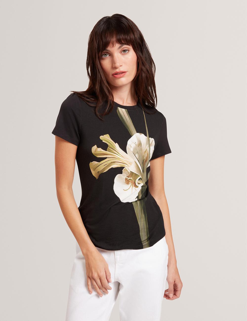 Ted Baker GORGAA - Floral Graphic Fitted Short Sleeve Tシャツ レディース 黒 | Japan  GMLJ-28759
