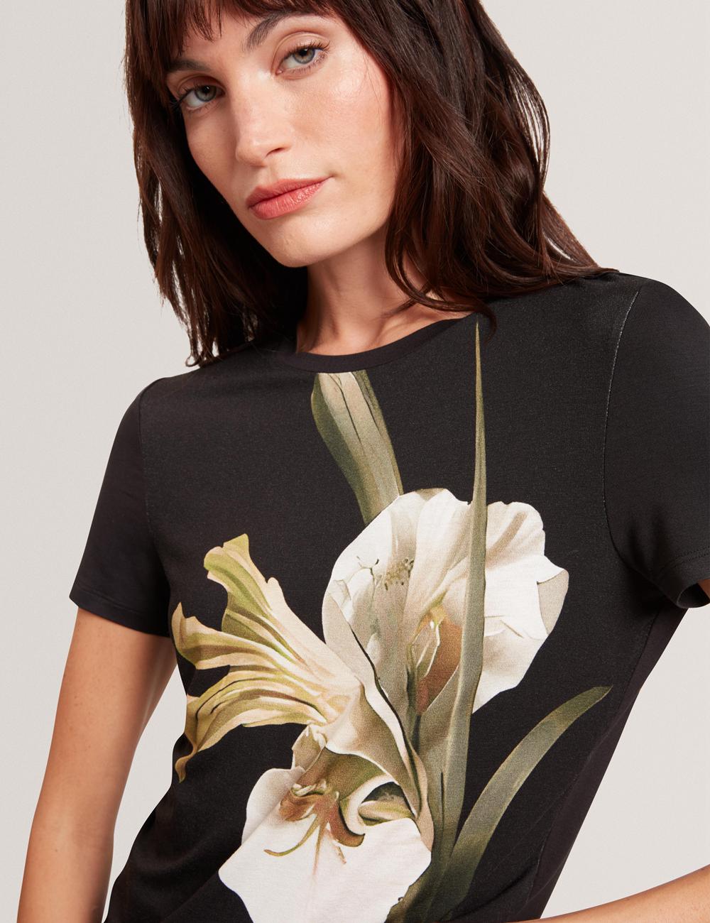 Ted Baker GORGAA - Floral Graphic Fitted Short Sleeve Tシャツ レディース 黒 | Japan  GMLJ-28759