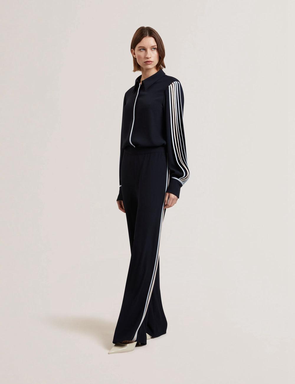 Ted Baker GORJJA - Piping Detail Wide Leg Crepe ズボン レディース ネイビー | Japan  JLCK-52197
