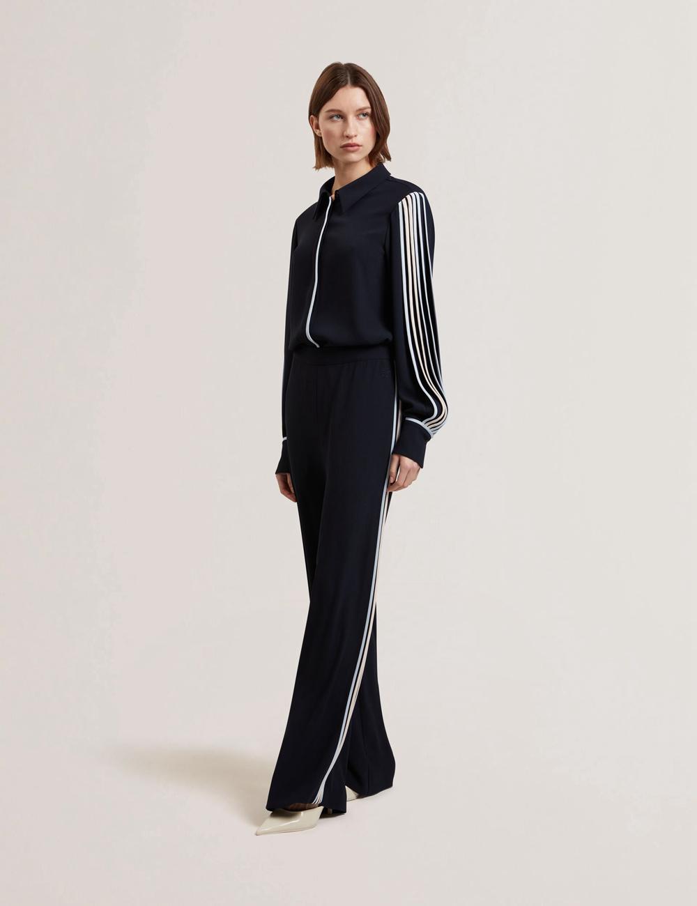 Ted Baker GORJJA - Piping Detail Wide Leg Crepe ズボン レディース ネイビー | Japan  JLCK-52197