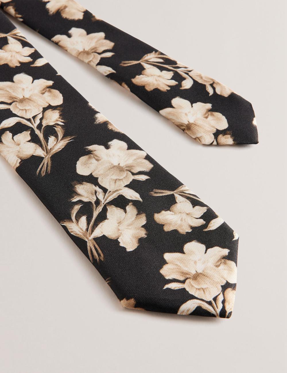 Ted Baker GOULDE - Two Tone Floral Print Silk ネクタイ メンズ 黒 | Japan  TGVJ-46150
