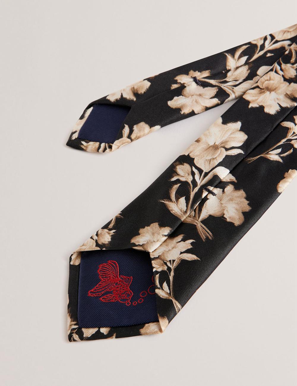Ted Baker GOULDE - Two Tone Floral Print Silk ネクタイ メンズ 黒 | Japan  TGVJ-46150