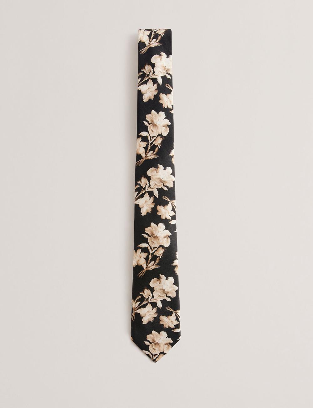 Ted Baker GOULDE - Two Tone Floral Print Silk ネクタイ メンズ 黒 | Japan  TGVJ-46150