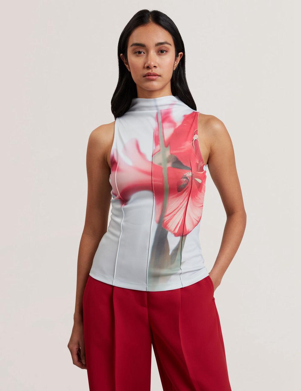Ted Baker HARPLNN - Floral High Neck Jersey トップス レディース 青 | Japan  JNLI-87201