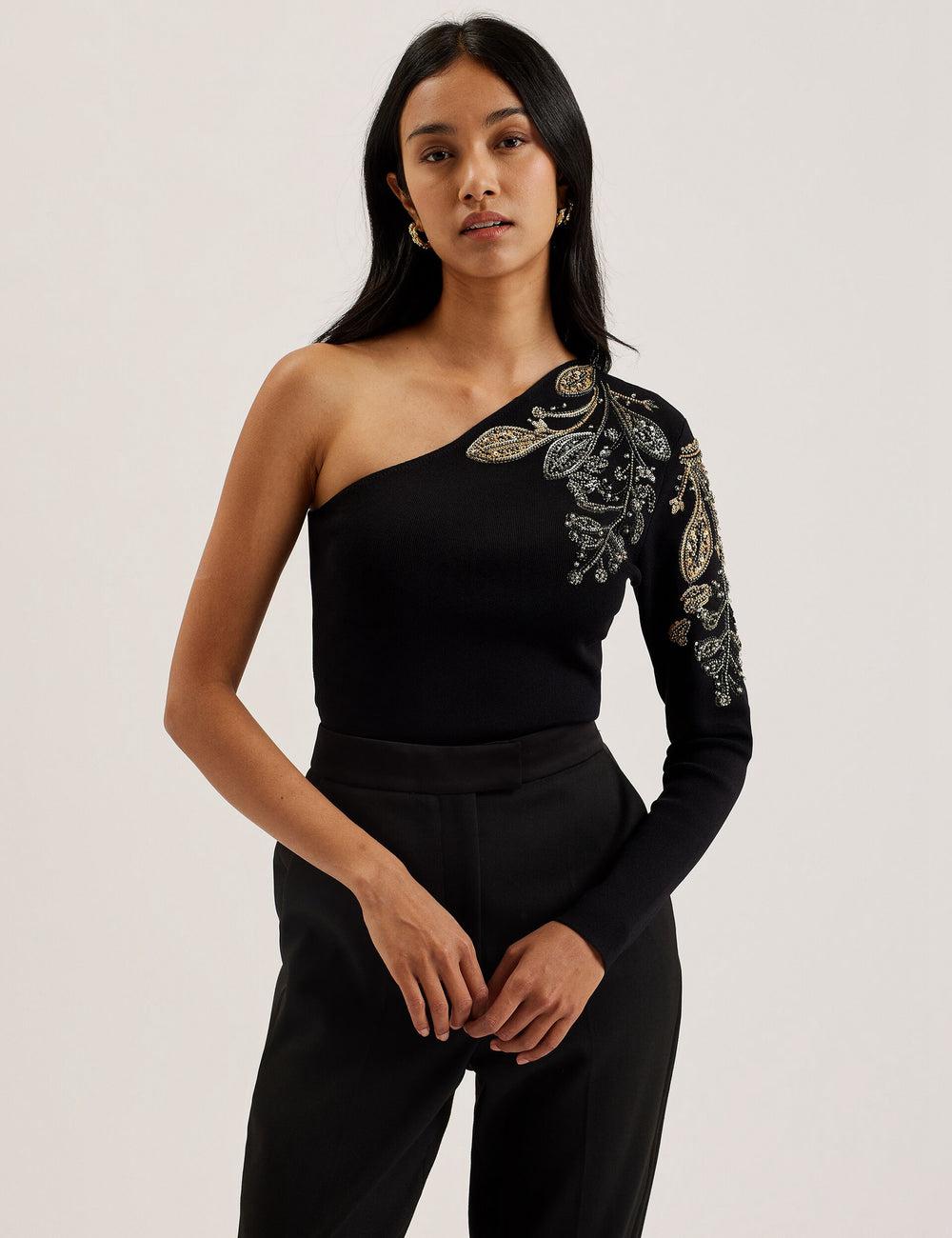 Ted Baker HEATHRR - One Shoulder Embellished Detail トップス レディース 黒 | Japan  HUGC-52307