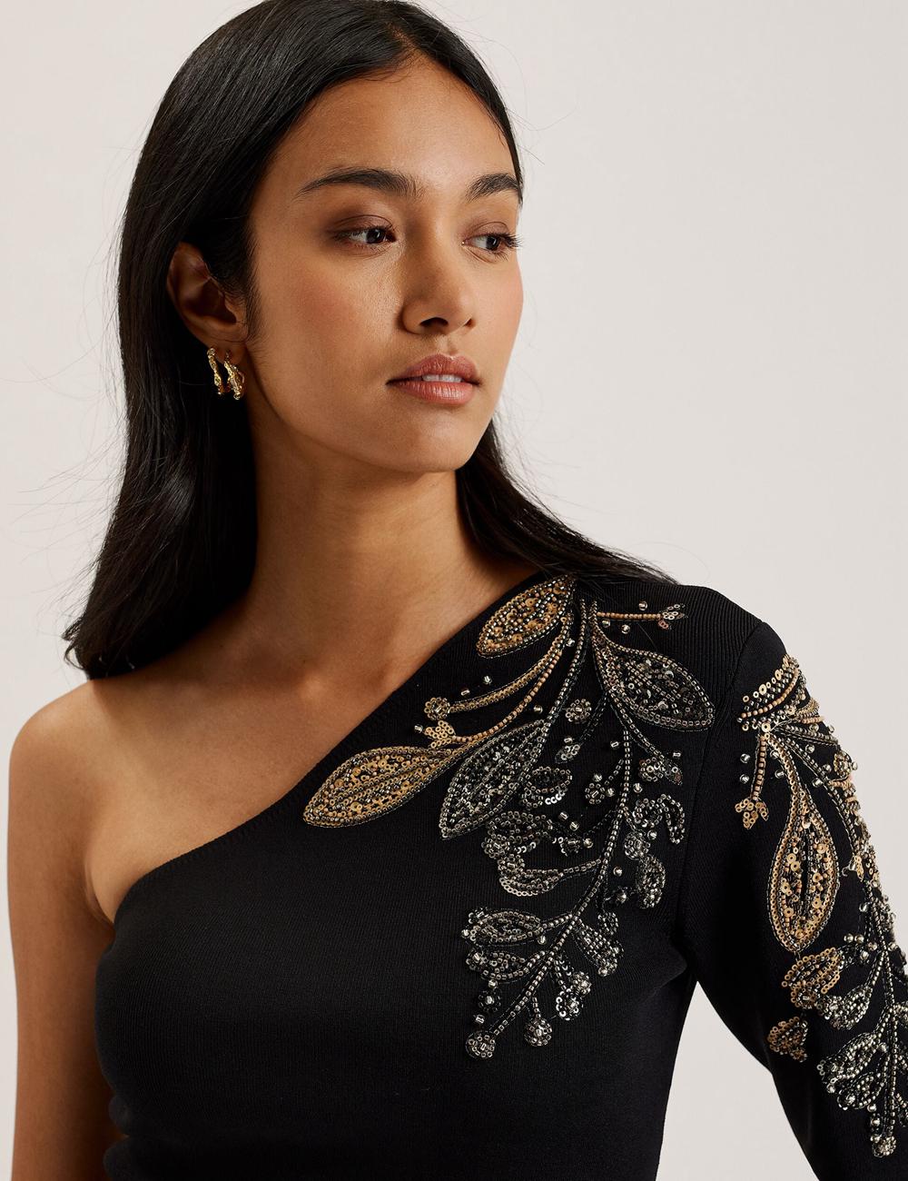 Ted Baker HEATHRR - One Shoulder Embellished Detail トップス レディース 黒 | Japan  HUGC-52307