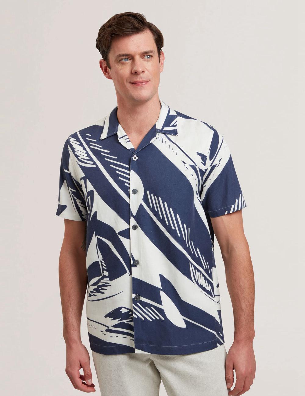 Ted Baker HEUKELS - Short Sleeve Relaxed Fish Print シャツ メンズ ネイビー | Japan  ZLJN-84527