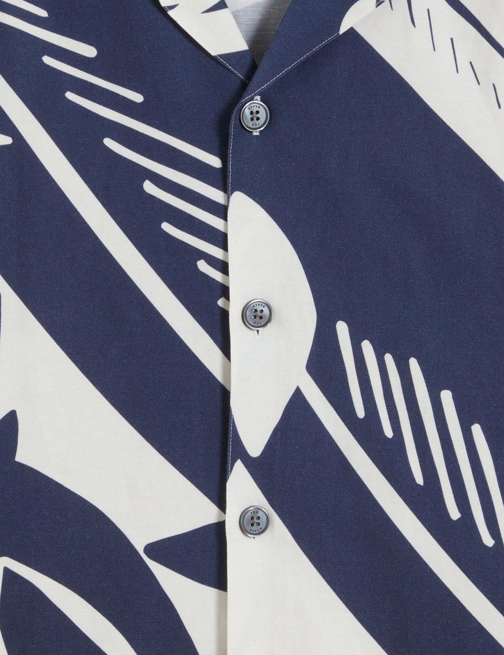Ted Baker HEUKELS - Short Sleeve Relaxed Fish Print シャツ メンズ ネイビー | Japan  ZLJN-84527