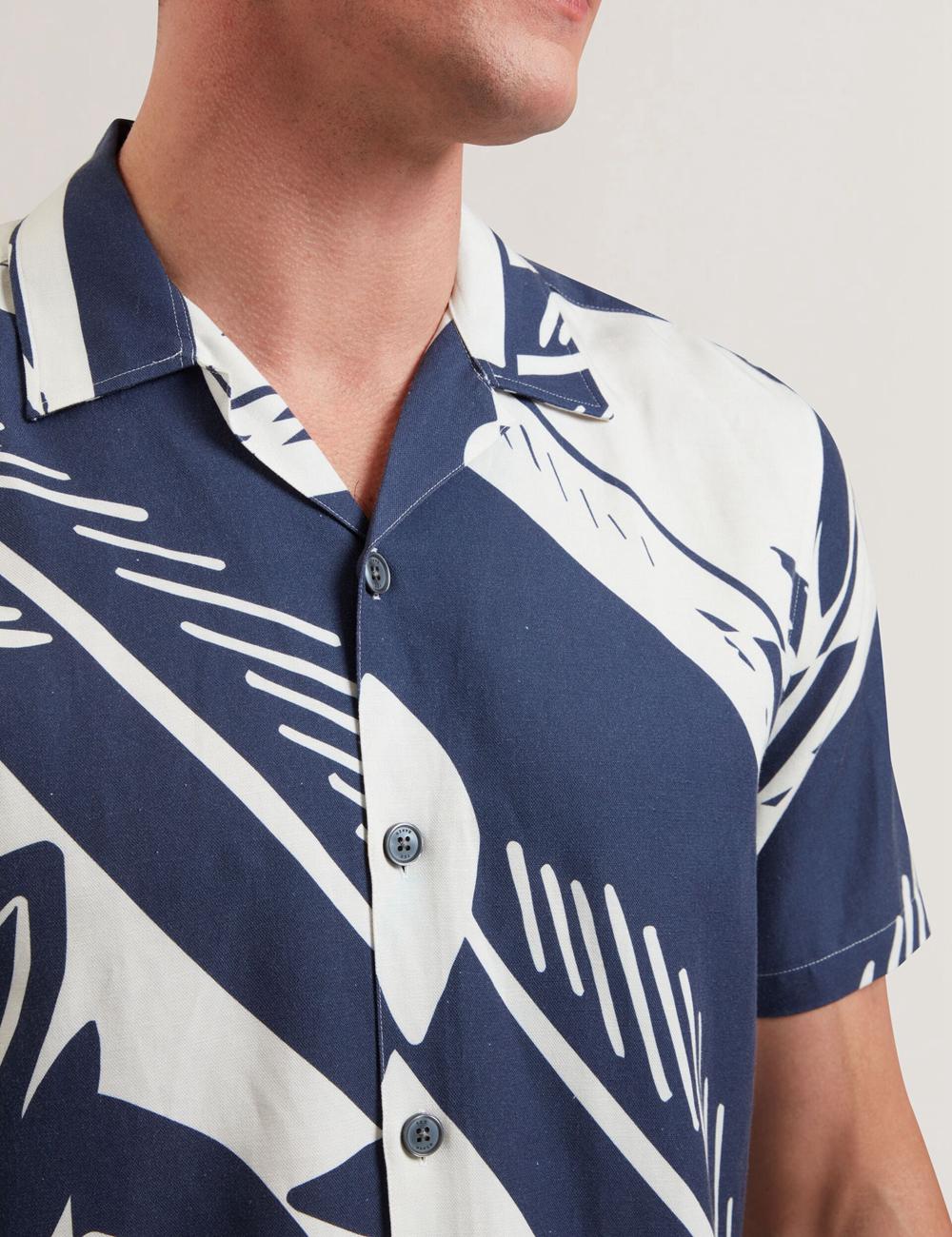 Ted Baker HEUKELS - Short Sleeve Relaxed Fish Print シャツ メンズ ネイビー | Japan  ZLJN-84527