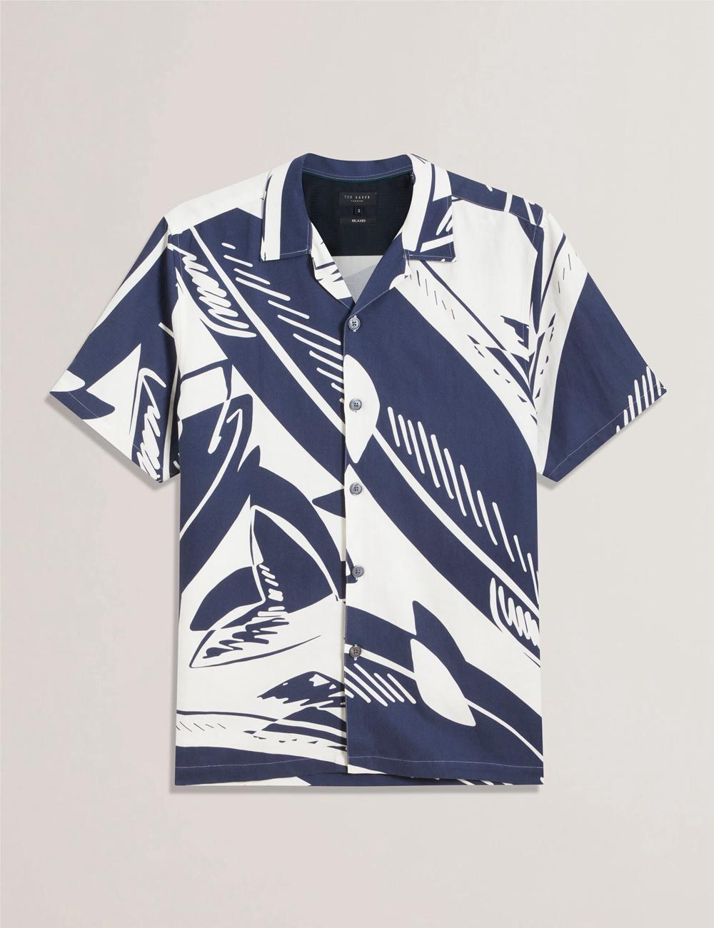 Ted Baker HEUKELS - Short Sleeve Relaxed Fish Print シャツ メンズ ネイビー | Japan  ZLJN-84527
