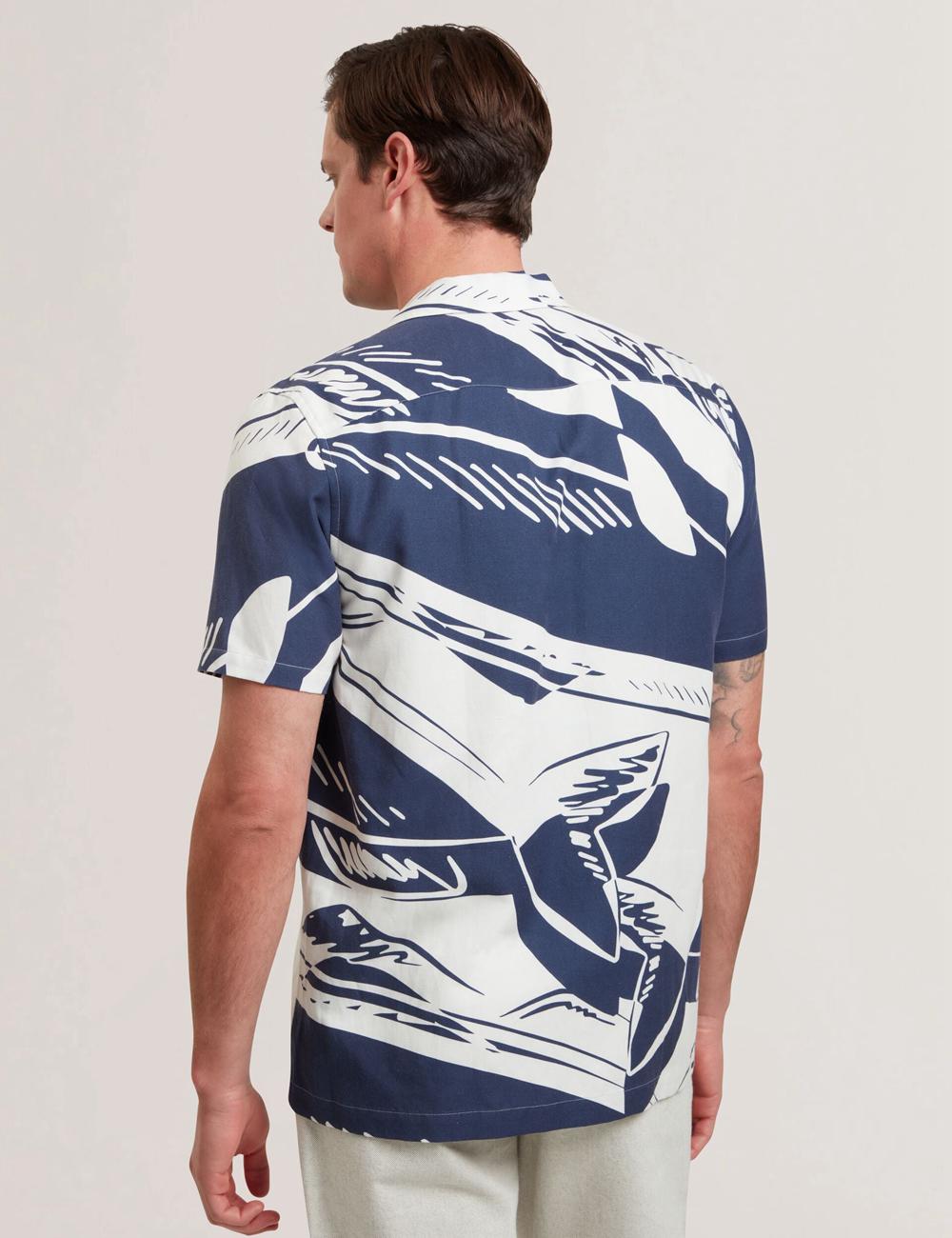 Ted Baker HEUKELS - Short Sleeve Relaxed Fish Print シャツ メンズ ネイビー | Japan  ZLJN-84527