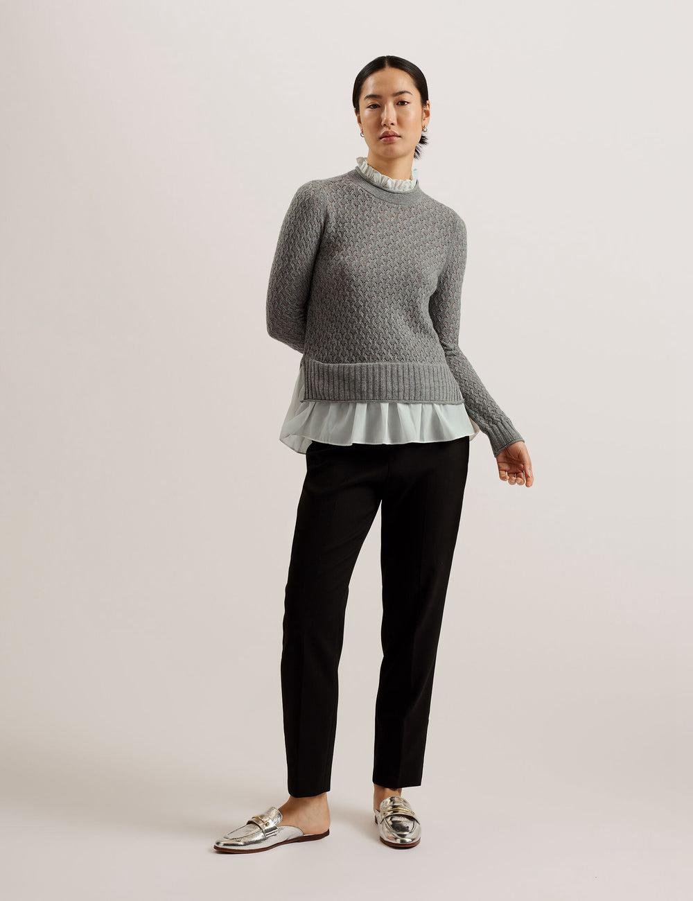 Ted Baker HOLINAS - Pointelle Knit With Shirt Hem ジャンパー レディース グレー | Japan  GUCY-46538