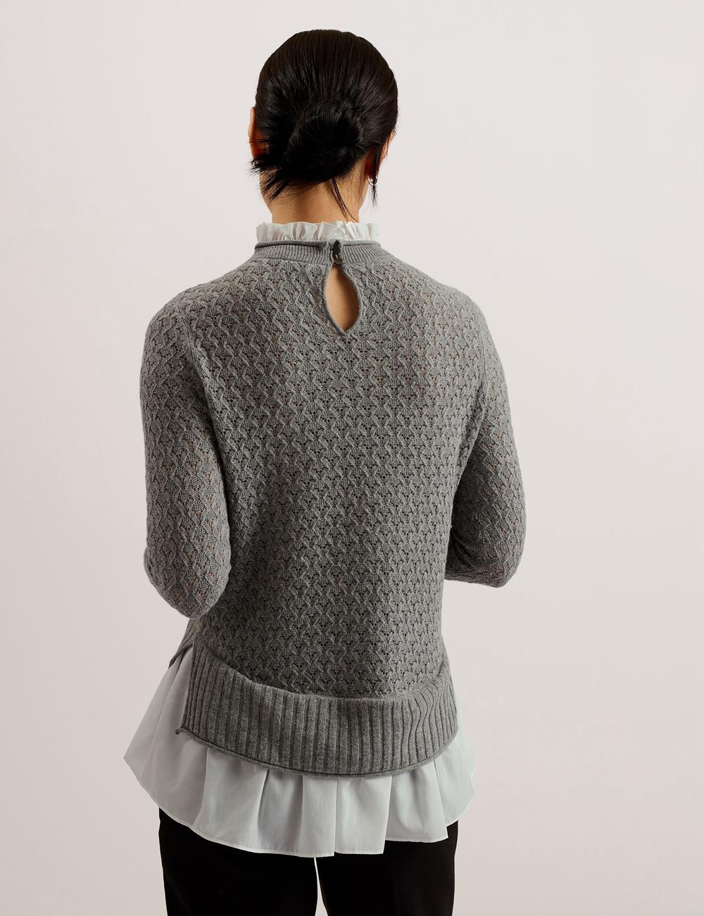 Ted Baker HOLINAS - Pointelle Knit With Shirt Hem ジャンパー レディース グレー | Japan  GUCY-46538