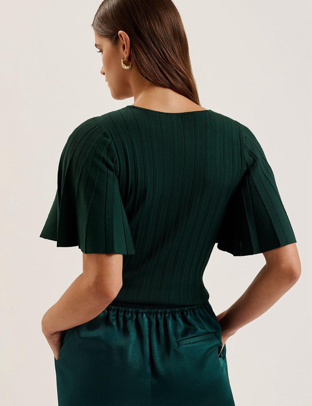 Ted Baker IIVANNA - Ribbed Knit Top With Fluted Short Sleeves ジャンパー レディース 緑 | Japan  MECP-76123