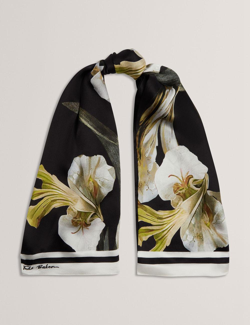 Ted Baker IRISSO - Floral Graphic Textured Long Silk スカーフ レディース 黒 | Japan  SPIC-58371