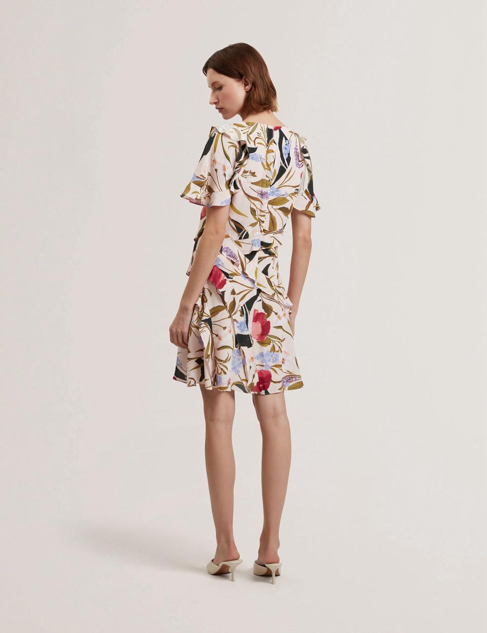 Ted Baker ISSIIA - Frill Trim Floral Short Sleeve ミニドレス レディース ピンク | Japan  PLSM-32419