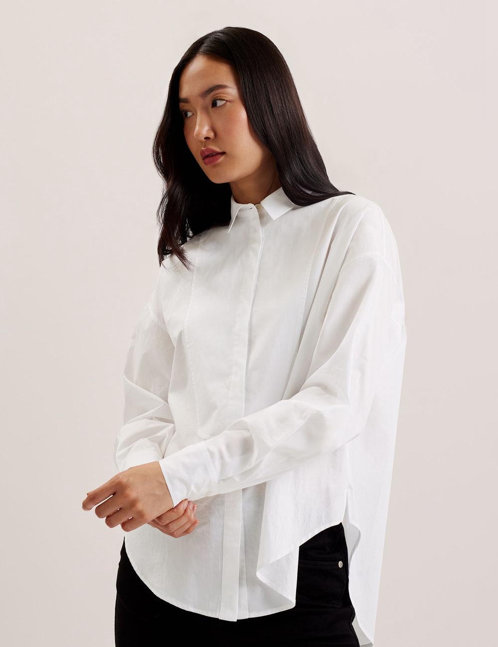 Ted Baker IZOTE - Oversized Drop Shoulder Bib Detail シャツ レディース 白 | Japan  NPLA-03692