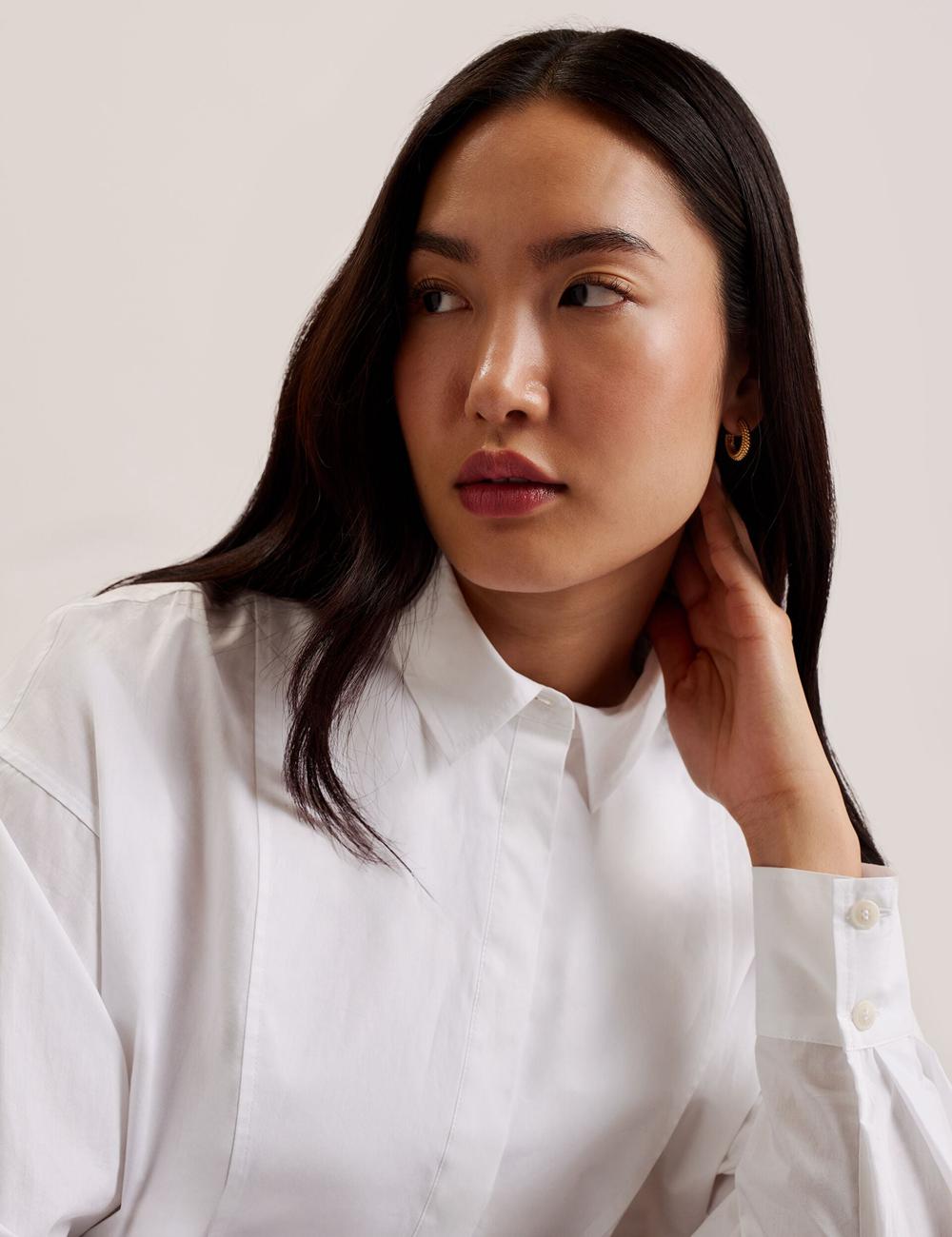 Ted Baker IZOTE - Oversized Drop Shoulder Bib Detail シャツ レディース 白 | Japan  NPLA-03692