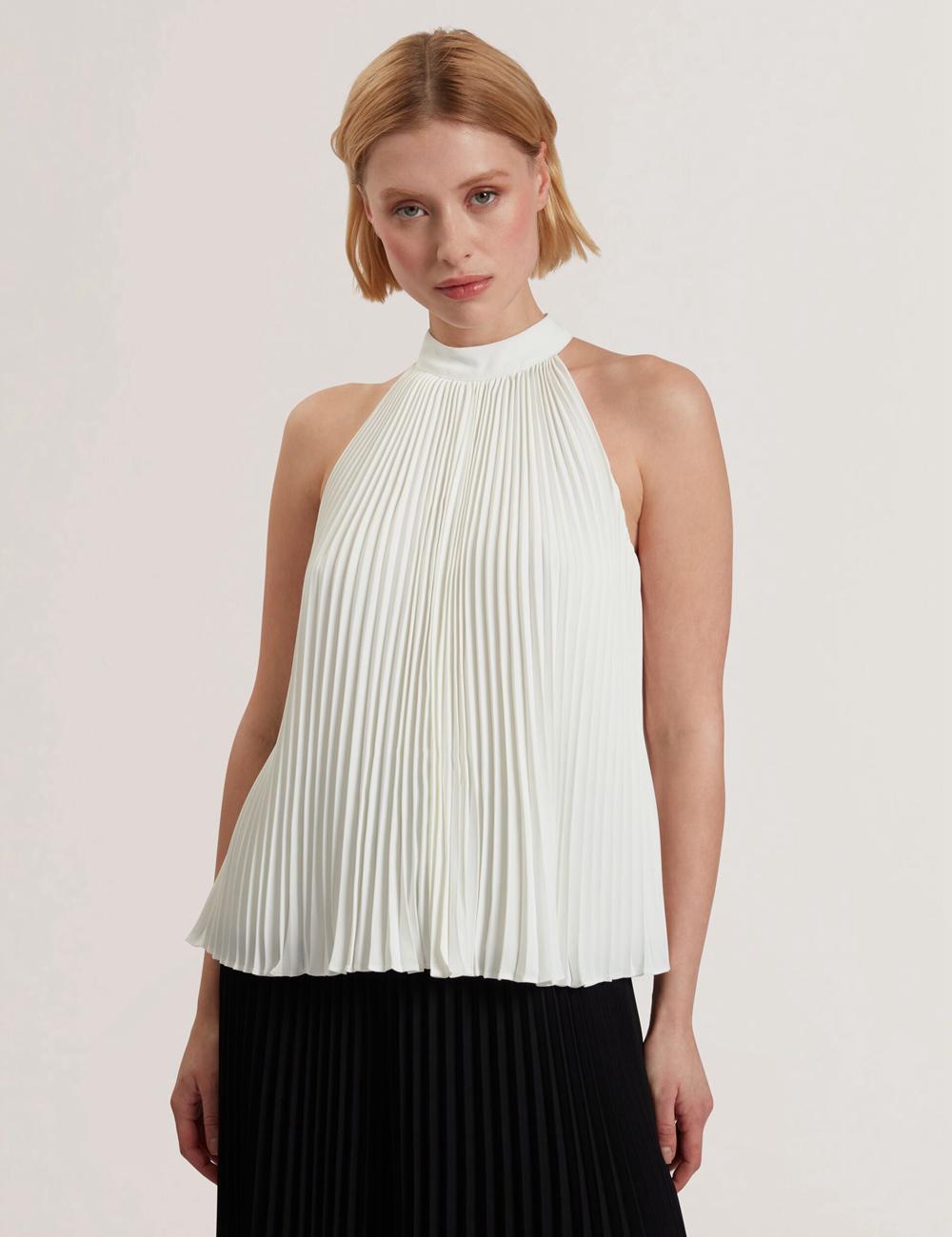 Ted Baker JAMAYA - High Halter Neck Pleated Sleeveless トップス レディース Ivory | Japan  ATQD-08475