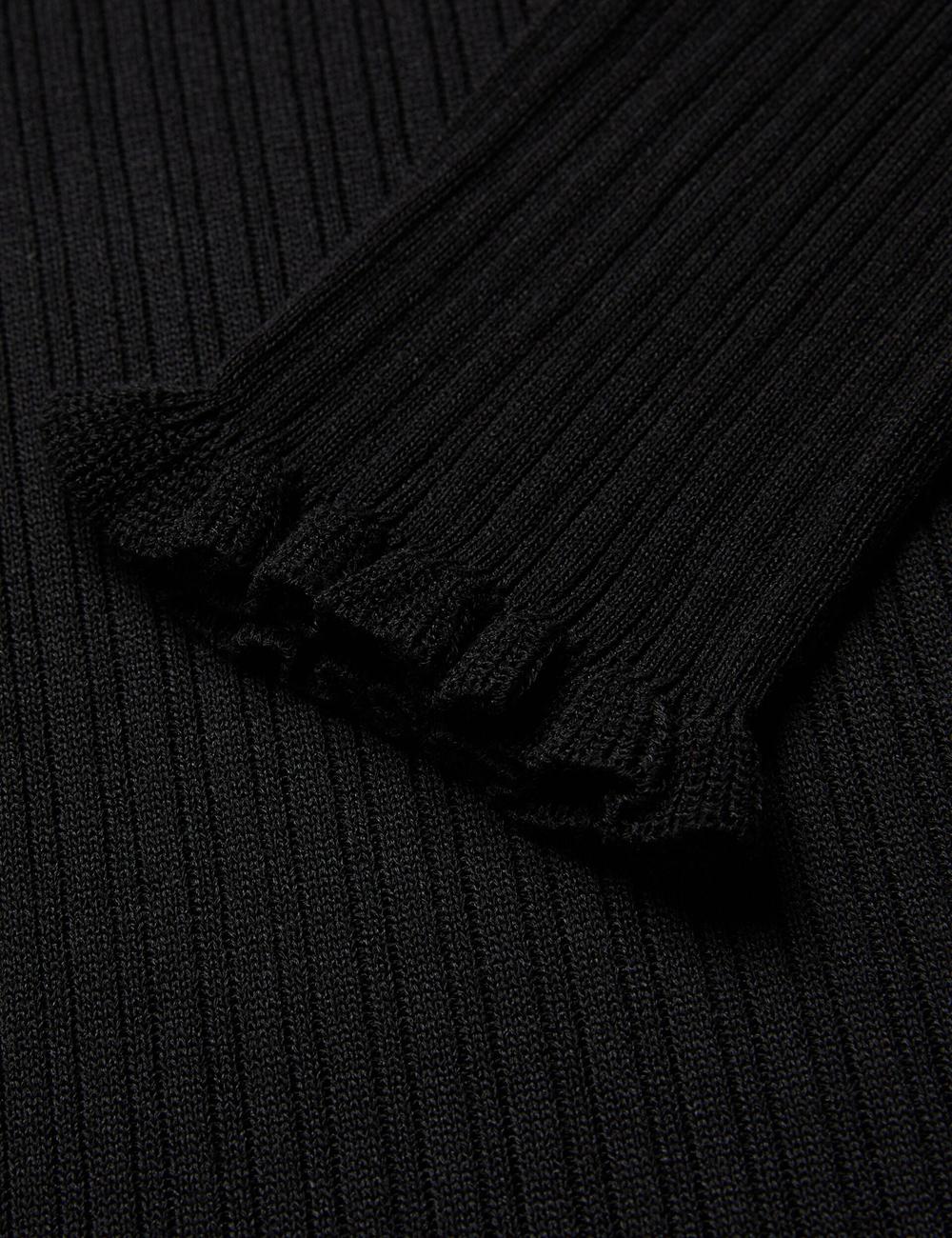 Ted Baker JANITTT - Ruffle Trim High Neck Ribbed ジャンパー レディース 黒 | Japan  EGVO-87241