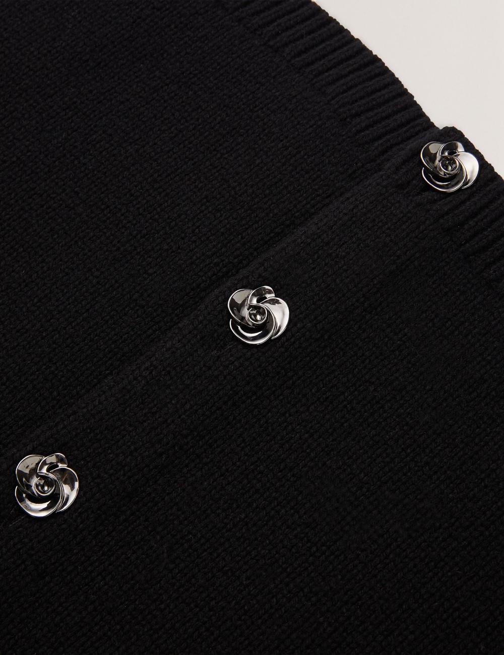 Ted Baker JAYCEY - Rose Button Knitted Crew Neck カーディガン レディース 黒 | Japan  YVRZ-32750