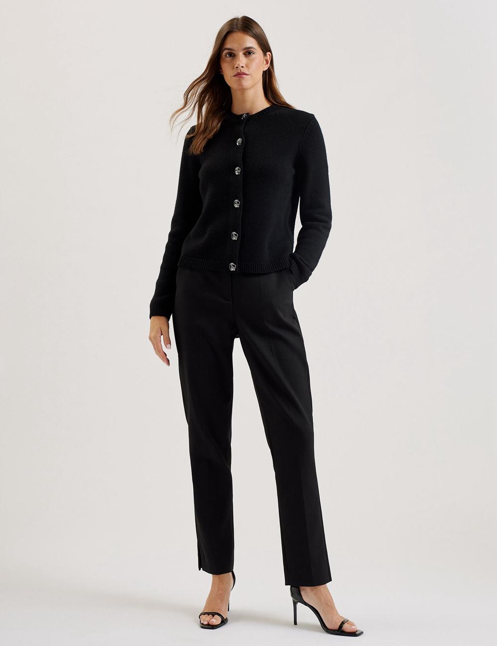 Ted Baker JAYCEY - Rose Button Knitted Crew Neck カーディガン レディース 黒 | Japan  YVRZ-32750