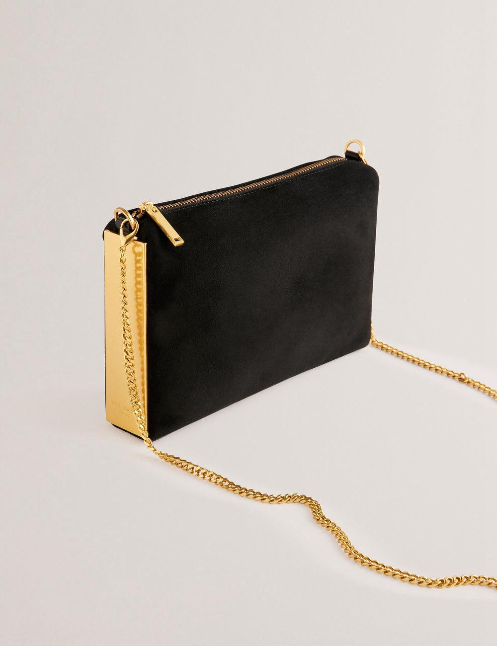 Ted Baker JEINER - Suede Clutch With Hardware Sides クラッチバッグ レディース 黒 | Japan  VSDM-91206