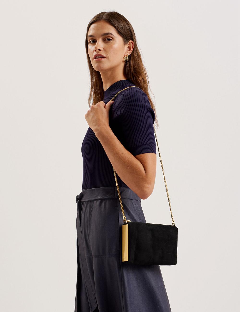 Ted Baker JEINER - Suede Clutch With Hardware Sides クラッチバッグ レディース 黒 | Japan  VSDM-91206