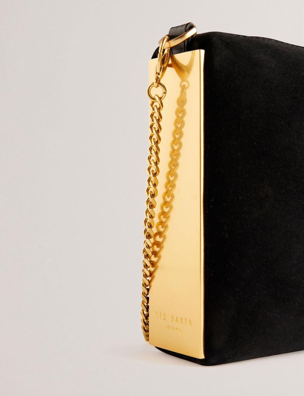 Ted Baker JEINER - Suede Clutch With Hardware Sides クラッチバッグ レディース 黒 | Japan  VSDM-91206