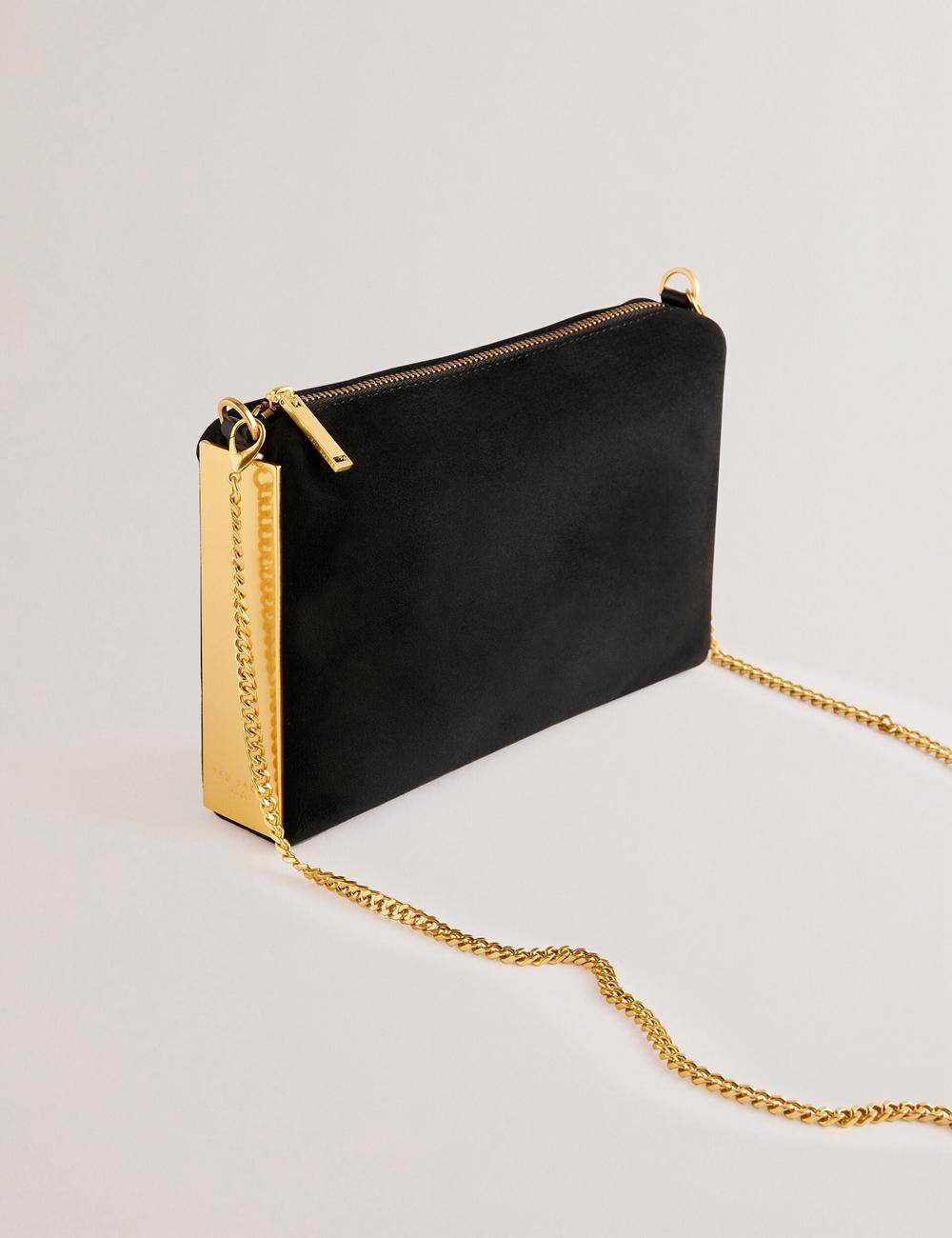 Ted Baker JEINER - Suede Clutch With Hardware Sides クラッチバッグ レディース 黒 | Japan  VSDM-91206